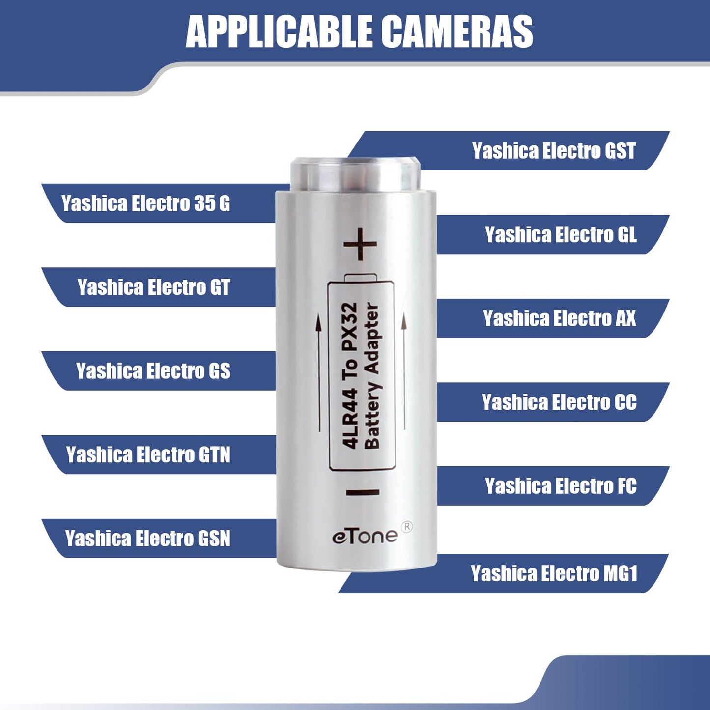 eTone - Adaptador de batería 4LR44 a PX32 HM-4N para cámara antigua Yashica Electro 35 (1 adaptador de batería, batería no incluida)