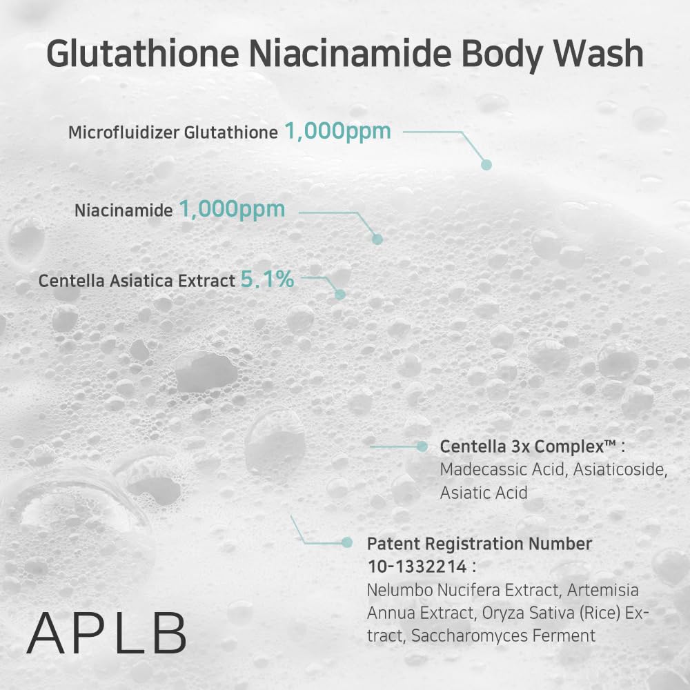 APLB Glutathione Niacinamide Body Wash | LIPO GLUTA NIAC CEN™ 5.3% 10.14 FL.OZ / Korean Skincare, Gentle ingredients for the safety of your skin, Long lasting nourishment and deep moisture for soft skin