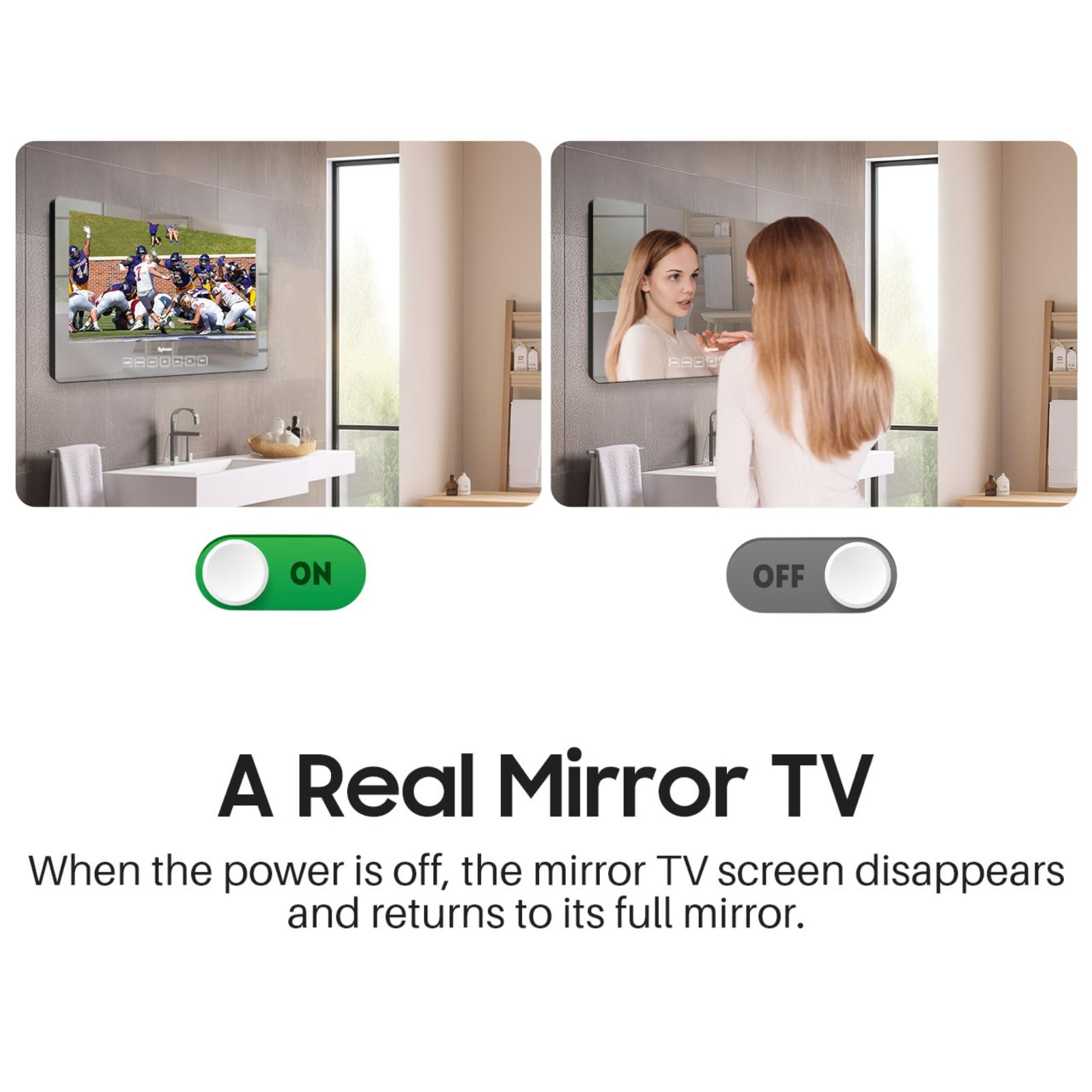 TV de Baño SYLVOX Espejo de 32 Pulgadas con Google OS y Tuner IP66 Impermeable para Baño