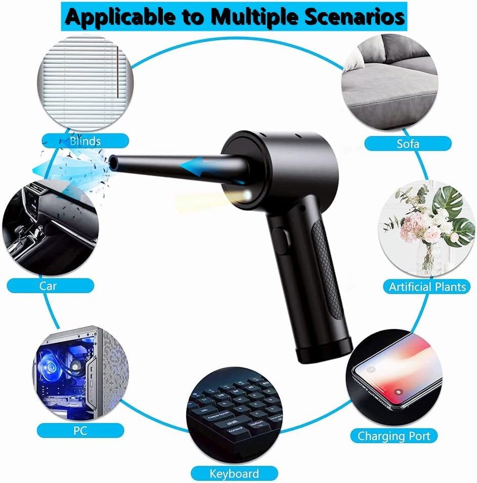 Heyeek Aire Comprimido para PC, 51000 RPM Soplador de Aire para PC, 6000 mAh, Plumero de Aire Comprimido Inalámbrico Portátil, para Computadora, Oficina, con 5 Boquilla