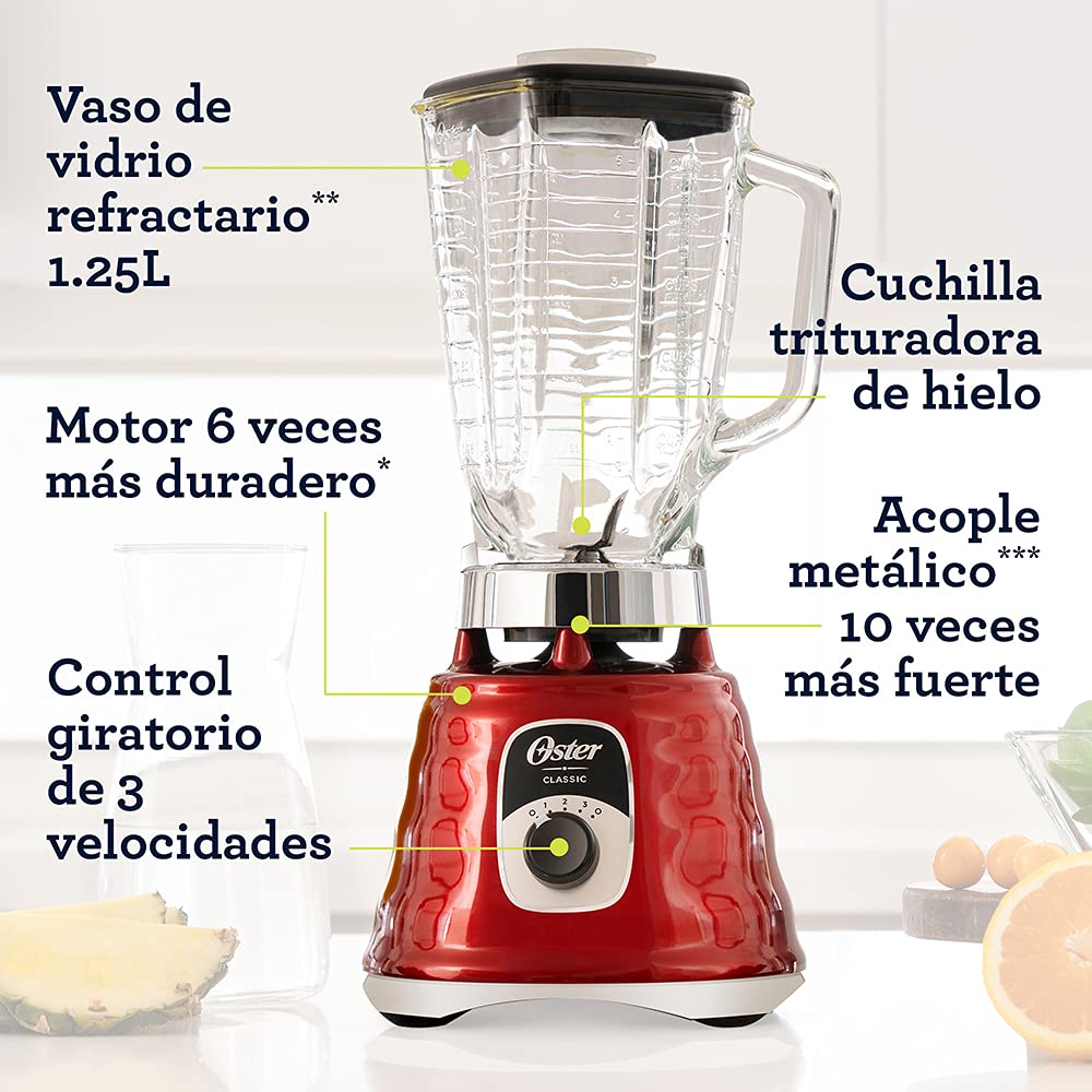 Licuadora Oster Clásica Roja 3 Velocidades Vaso de Vidrio