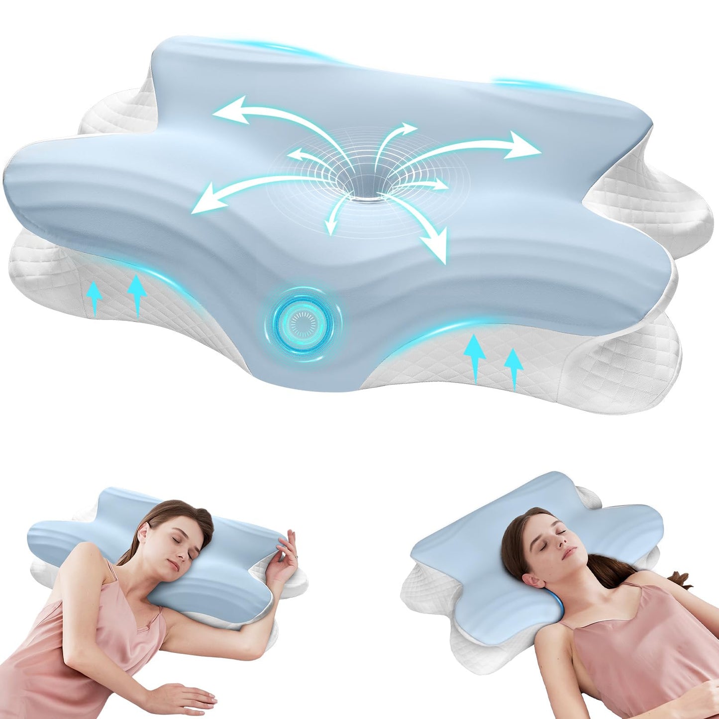 KIROGILY Almohada Memory Foam, Almohada Cervical para Aliviar el Dolor de Cuello, Almohada Ortopédica para Quienes Duermen de Lado, Boca Arriba y Boca Abajo, con Funda de Almohada (Azul)