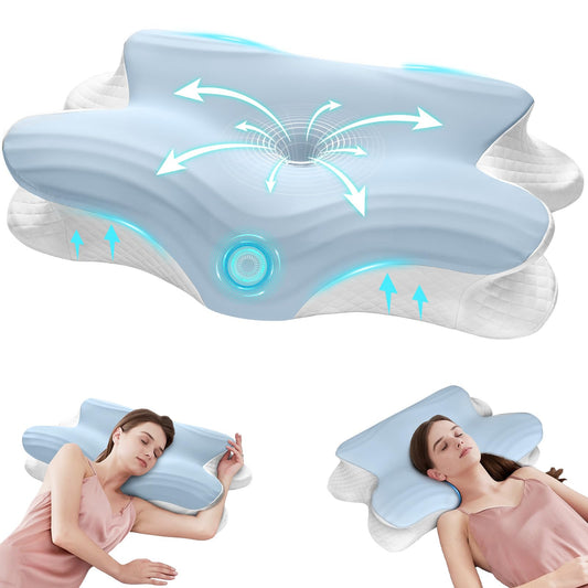 KIROGILY Almohada Memory Foam, Almohada Cervical para Aliviar el Dolor de Cuello, Almohada Ortopédica para Quienes Duermen de Lado, Boca Arriba y Boca Abajo, con Funda de Almohada (Azul)