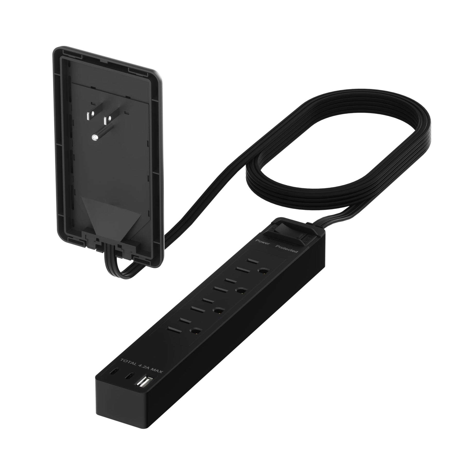LIDER Extensor de toma protegido contra sobretensiones, tira de alimentación de 4 tomas, USB tipo A de 21 W y 2 puertos USB tipo C, enchufe de placa de pared ultrafino con extensor de cable, cara