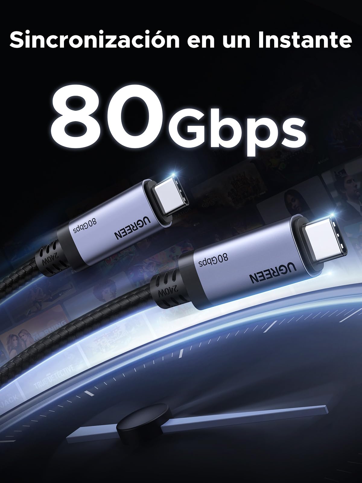 Cable USB C de Carga Rápida UGREEN 240W Gris 80 Gbps 16K 60Hz PD 3.1 Compatible Monitor Hub Dock 1M