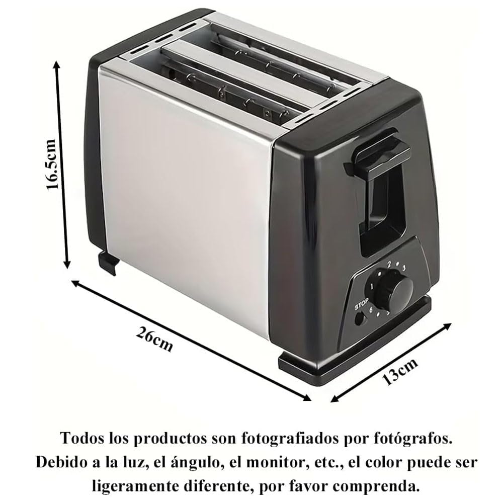 Tostador de Pan Calentadora de Acero Inoxidable - Tostadora Compacto de Pan con Bandeja de Migas Extraíble, Uesta 2 Rebanadas, 6 Configuraciones, 650W Potencia, para Recalentar y Descongelar