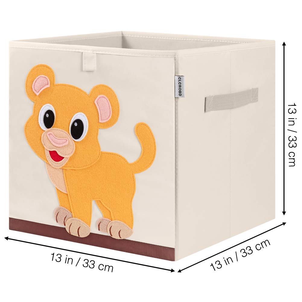 CLCROBD Contenedores de almacenamiento de cubo animal plegables de tela, caja/cofre/organizador de juguetes para guardería infantil, 33 cm (León bebé)