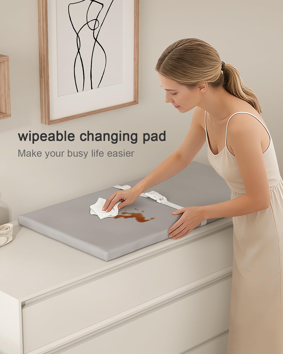 YACODAVO - Cambiador de bebé lavable para cambiador y mesa, cómodo cambiador de pañales con funda de piel impermeable y limpia, tamaño estándar (31.5 pulgadas de largo x 15.7 pulgadas de ancho), gris