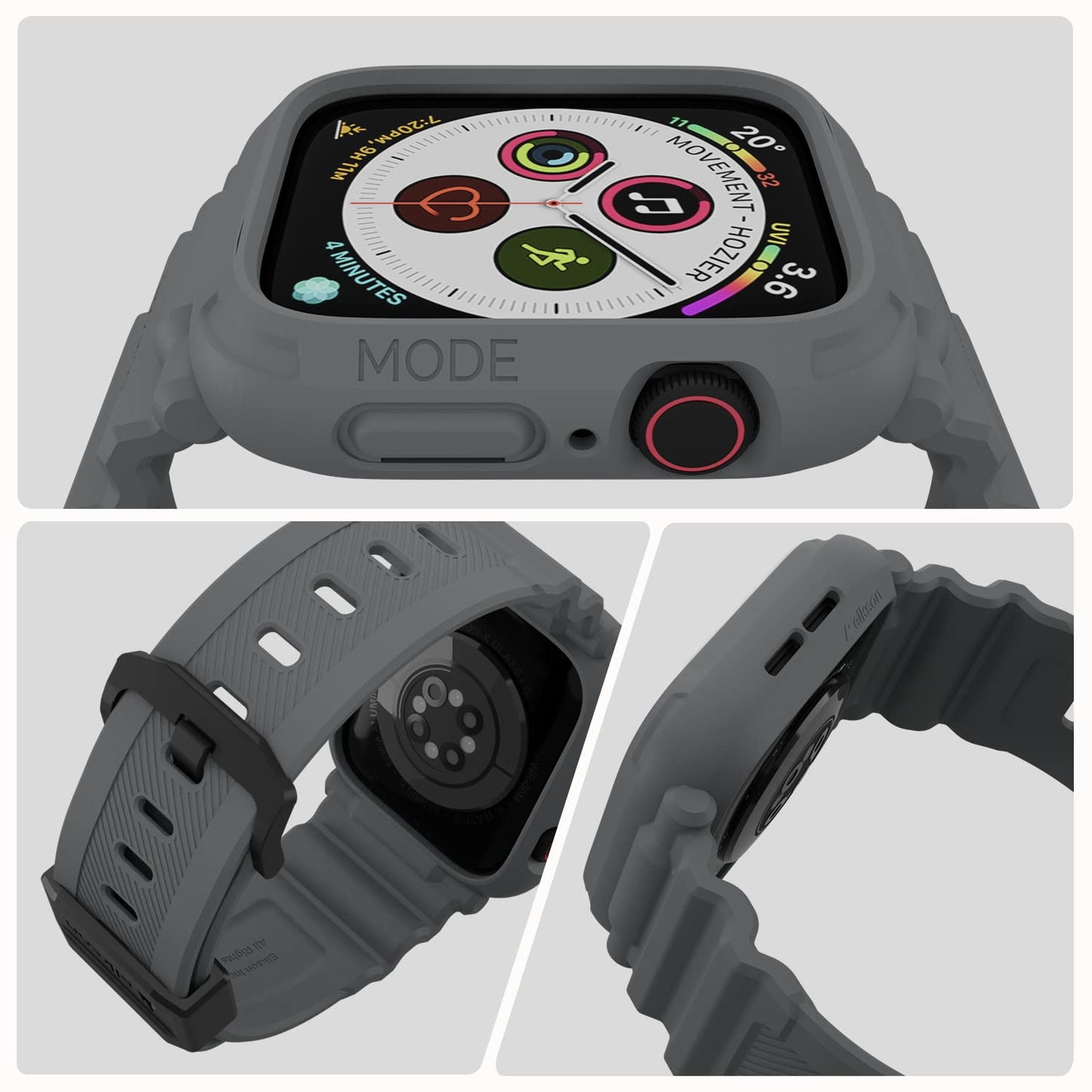 elkson Diseñada para Apple Watch Series 9/8/7/6/SE/5/4 [45/44mm], Quattro Pro Series Resistente Funda Protectora de Grado Militar con Correas para iWatch, Gris