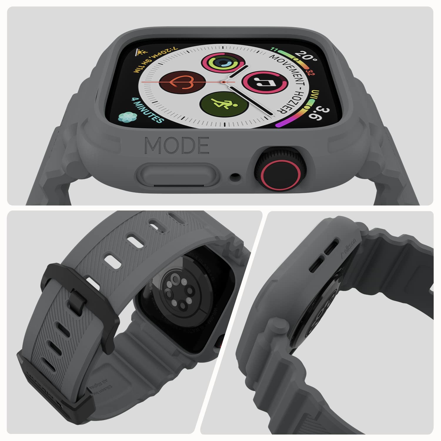 elkson Diseñada para Apple Watch Series 9/8/7/6/SE/5/4 [45/44mm], Quattro Pro Series Resistente Funda Protectora de Grado Militar con Correas para iWatch, Gris