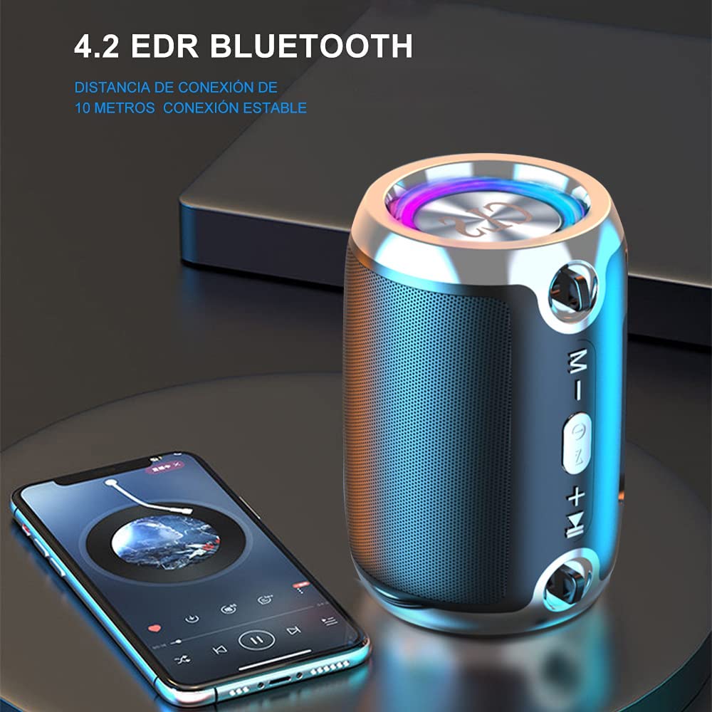 LED Bocina Bluetooth Portátil,Altavoz Inalámbrico Bluetooth， Altavoz Bluetooth Portátil con Sonido Estéreo HD,Alcance de 10 m de Bluetooth,Bajo Rico,Sonido HIFI para Picnics,Fiestas,Exteriores,Viajes