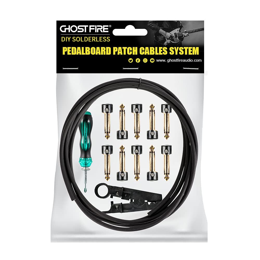 Ghost Fire - Kit de cable de pedalera sin soldadura, cable de 6.5 pies y 10 conectores de punta de cobre niquelado para efectos de guitarra y tablero de pedales, cables de conexión personalizados con