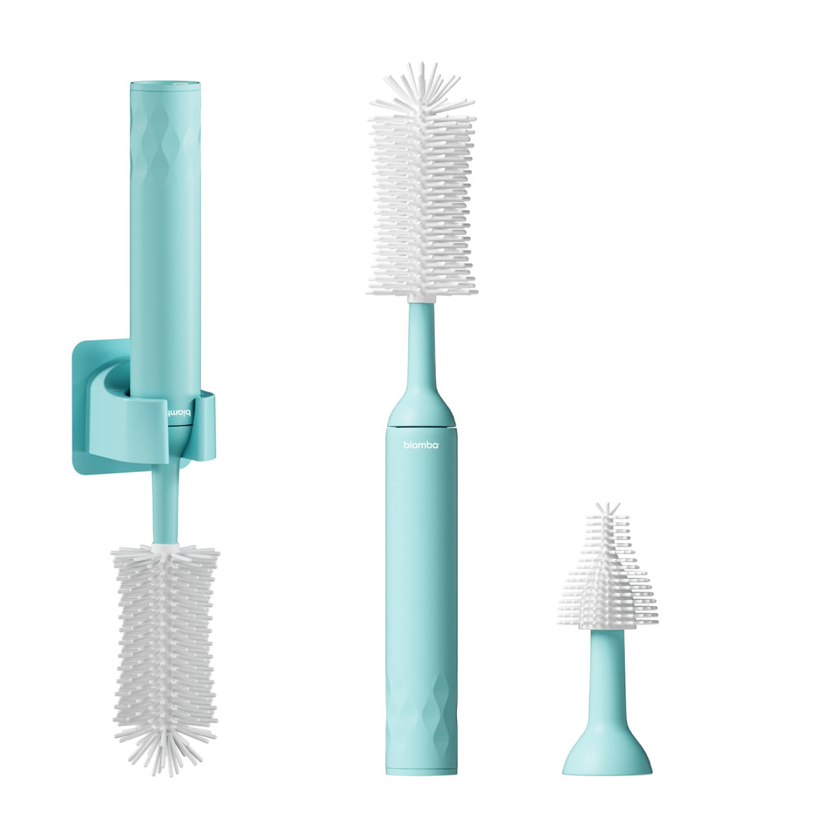 Biamba Magic Brush - Limpiador eléctrico para biberones con rotación de 360 grados, juego de limpiador de biberones con cabeza de silicona, recargable por USB, diseño resistente al agua, pezones y