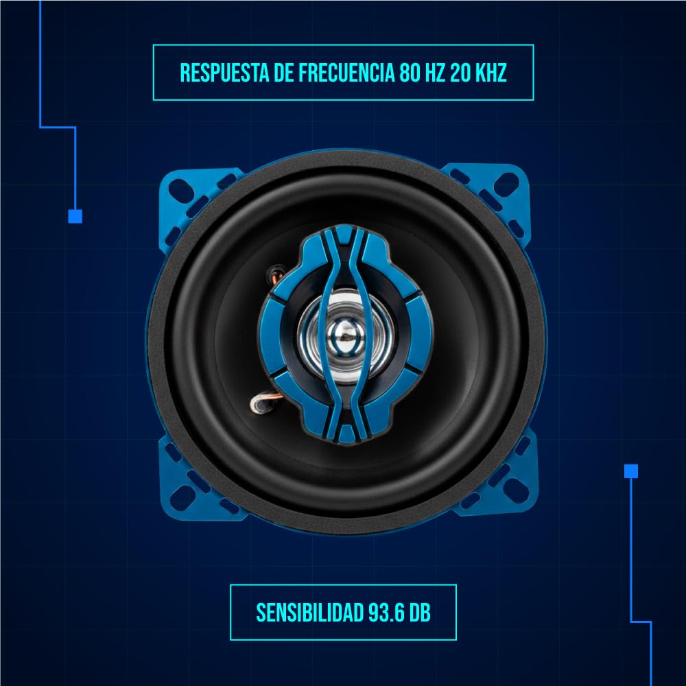 Evolum Audio - Kit Bocinas 2 Vías - Sonido Claro y Potente - Potencia RMS de 100 W - Gran Volumen y Claridad sin Distorsión - Fácil Instalación & Amplia Compatibilidad - Modelo Coaxial (4 in)