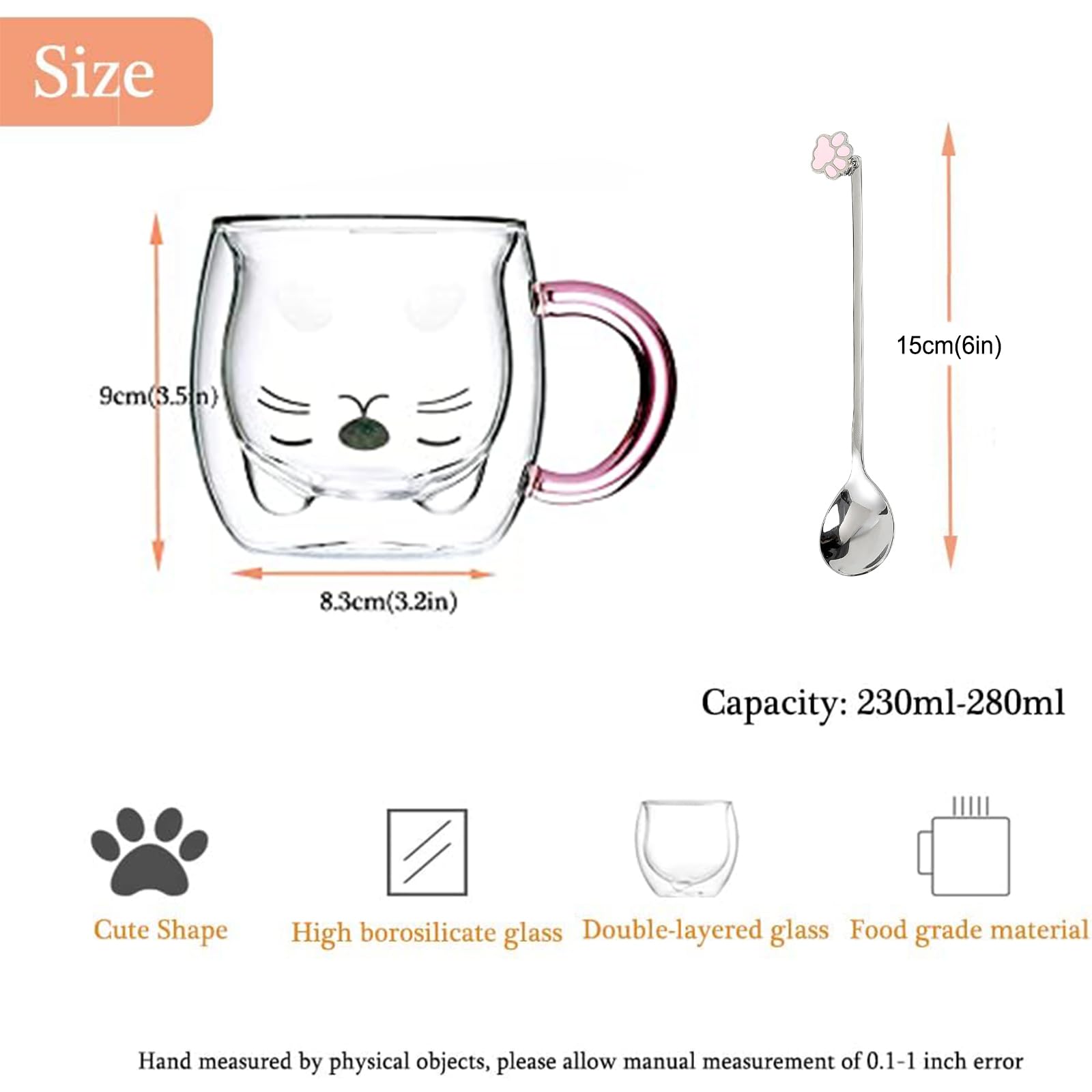 Binoster - Taza con aislamiento de doble pared de vidrio, taza de café, taza de té, taza de leche, regalo para oficina, cumpleaños, uso personal, de Navidad (gato púrpura)