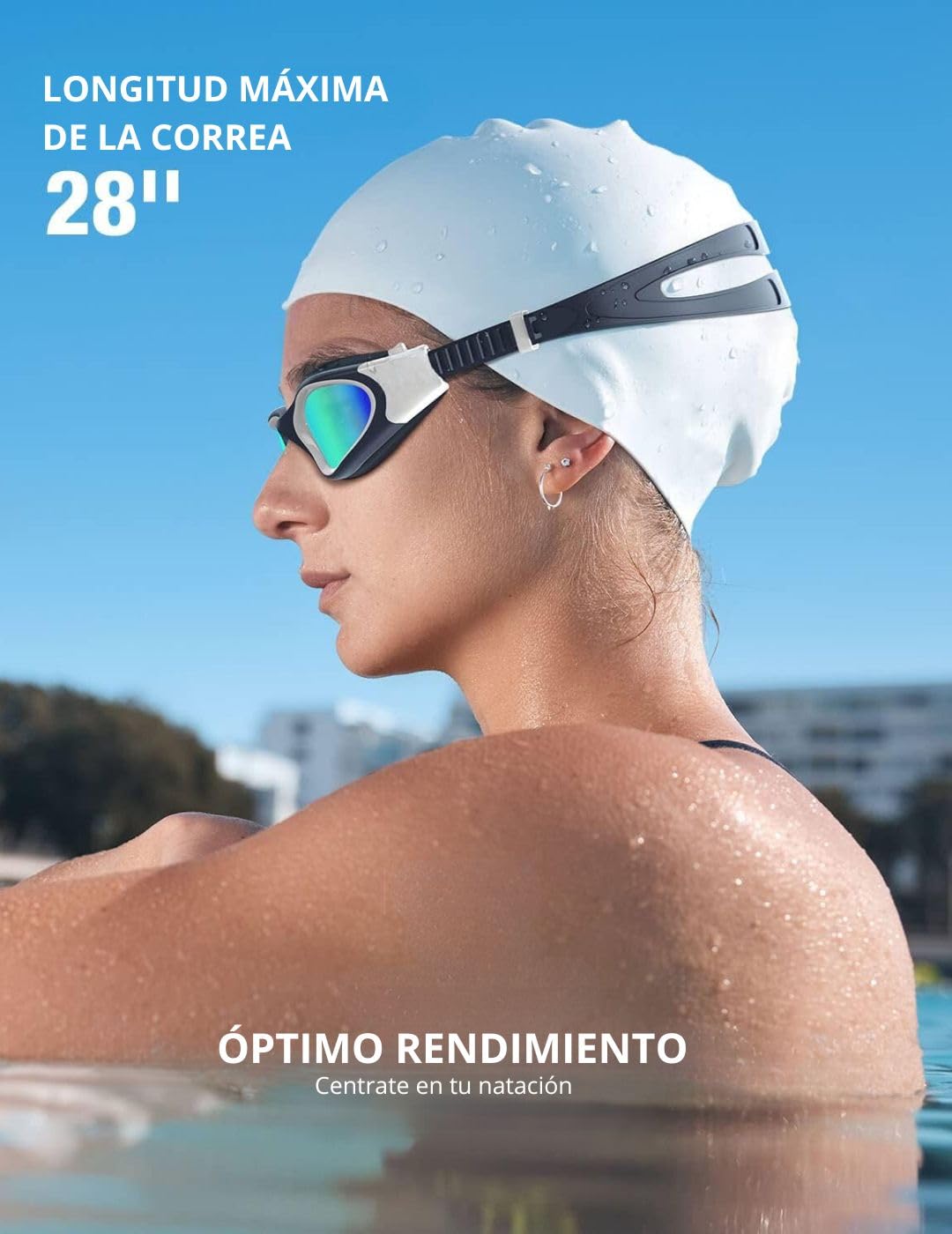 Hirola Goggles de Natación Polarizadas, Gafas Anti Empañamiento Profesionales para Adultos, Hombres y Mujeres (Blanco)
