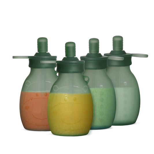 haakaa Hippo - Bolsa de silicona de apertura ancha, 260 ml, 4 unidades, color verde guisante