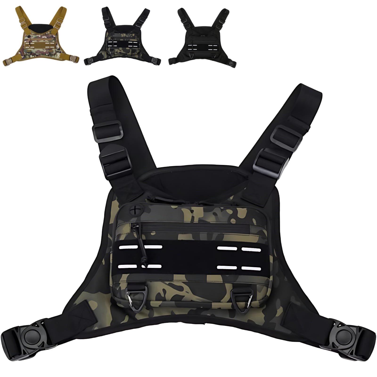Bolsa de pecho para correr para hombre，Paquete de pecho para exterior impermeable ，Bolsa táctica para correr Multiusos y ligero con soporte para teléfono incorporado y espacio de almacenamiento