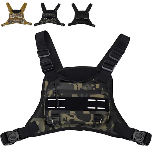 Bolsa de pecho para correr para hombre，Paquete de pecho para exterior impermeable ，Bolsa táctica para correr Multiusos y ligero con soporte para teléfono incorporado y espacio de almacenamiento