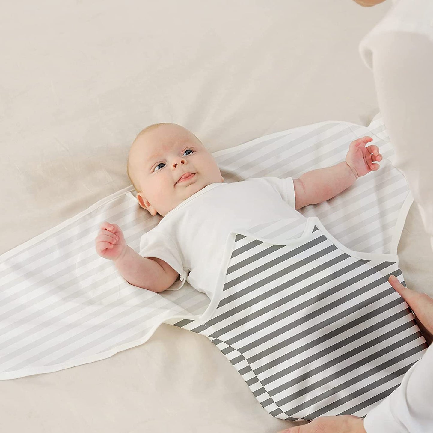 GLLQUEN BABY - Mantas para bebé niño y niña, de 3 a 6 meses, estrella de elefante gris y rayas, juego de 3 unidades, saco de dormir ajustable para recién nacido, (mediano/grande)