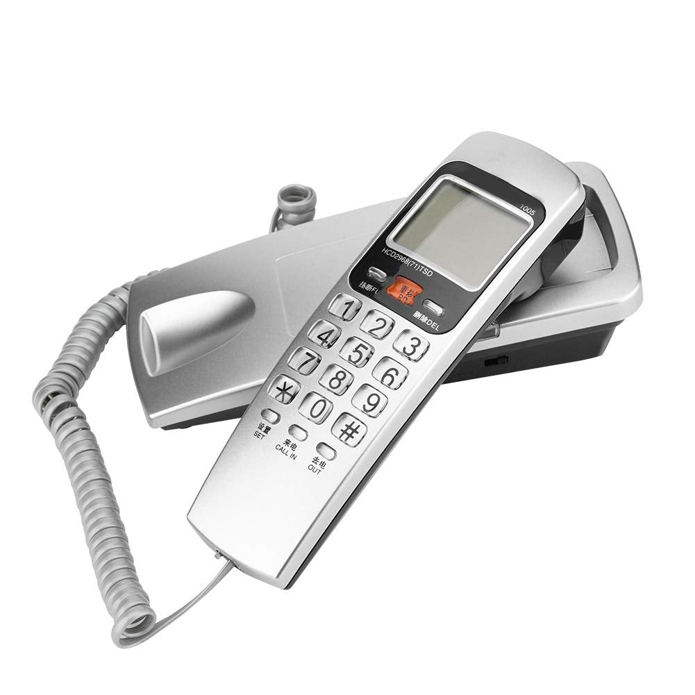 Teléfono Fijo, teléfono con Cable Teléfono montado en la Pared Teléfono Fijo FSK/DTMF Identificador de Llamadas Teléfono Teléfono con Cable Escritorio Escritorio Teléfono con extensión(Plata)