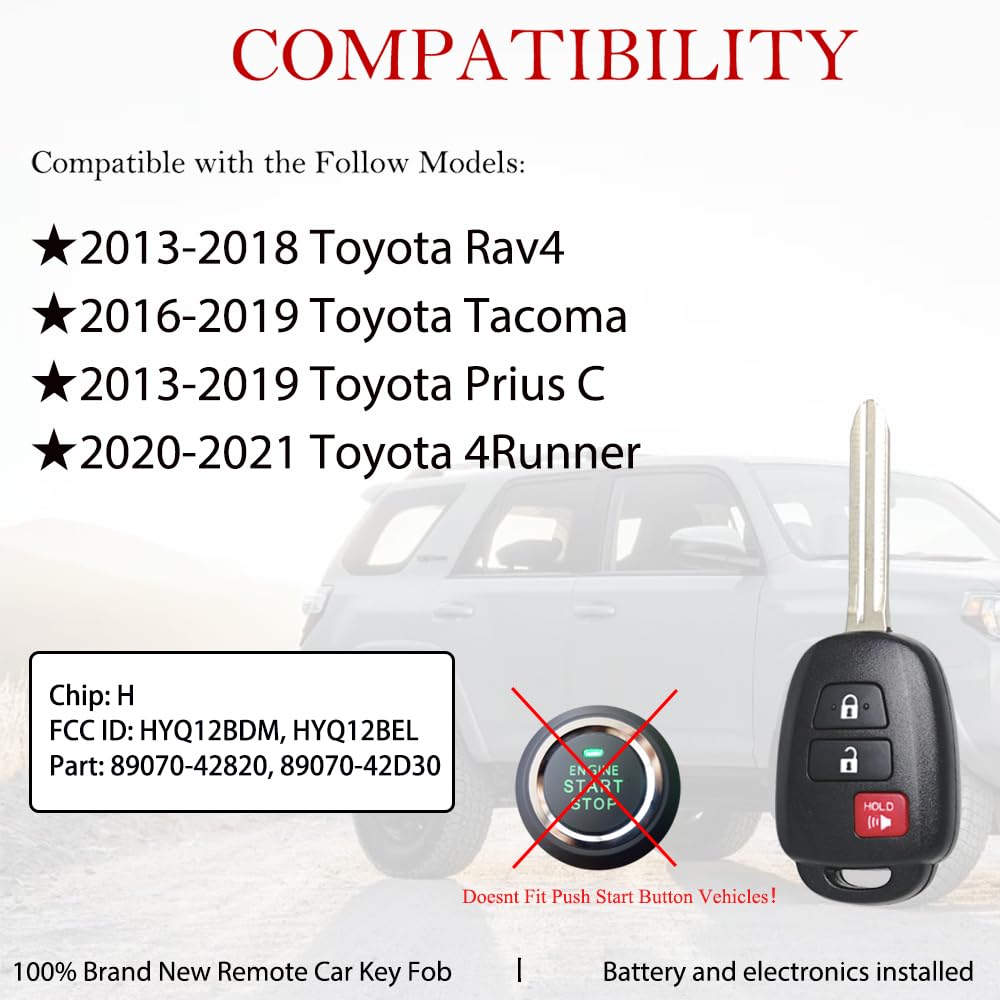 MechanMagic - Repuesto para mando a distancia para Toyota 2013, 2014, 2015, 2016, 2017, 2018, 2019, 2020, 2021, RAV4, Tacoma, Prius C, control remoto de entrada sin llave, HYQ12BDM HYQ12BEL 89070