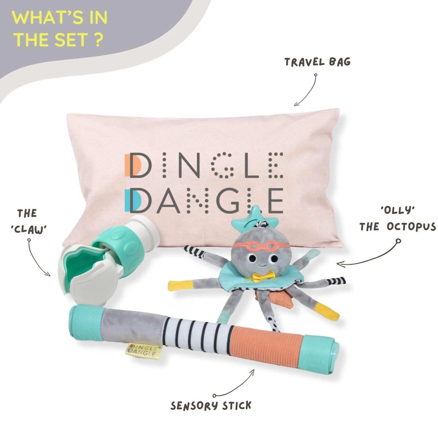 DINGLE DANGLE - Móvil de viaje - Móvil ligero y portátil para bebé, manteniendo al bebé feliz en casa o en movimiento Newborn Essentials Must Haves - Gran regalo de registro de bebé o ducha, destacado