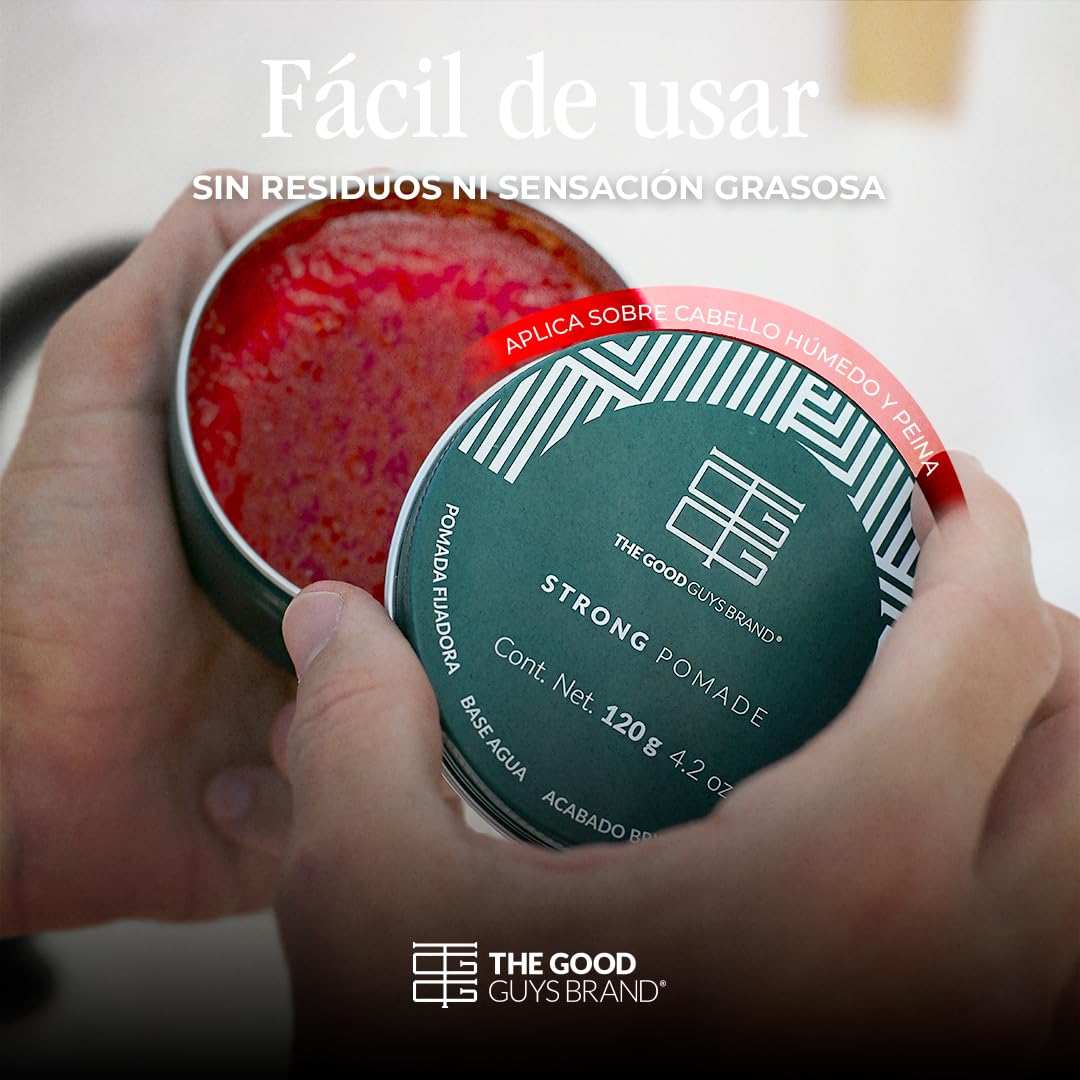 Cera para Cabello Hombre | Strong Pomade a Base de Agua | Pomada para Cabello Hombre Fijación Expert sin Residuos | Ideal para Cabello Grueso y Ondulado | THE GOOD GUYS BRAND (120gr)