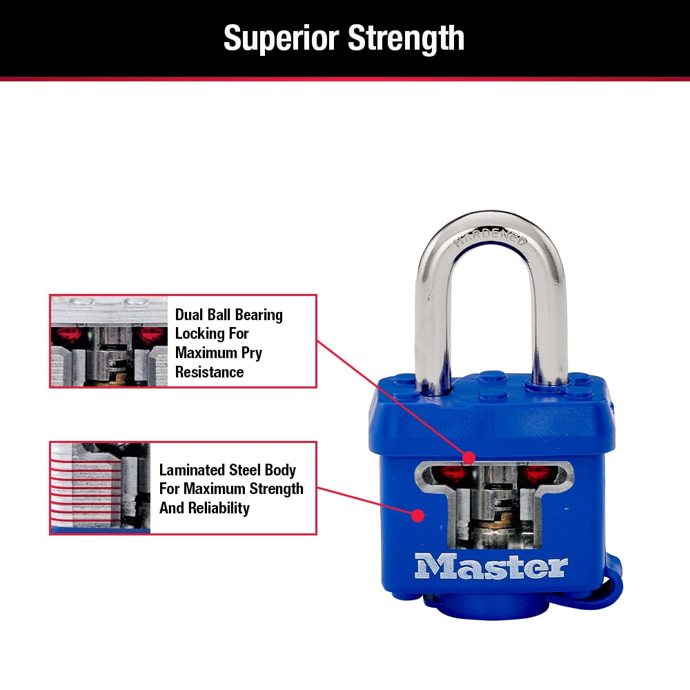 Juego de Candados Laminados Master Lock Azul con Cubierta para Intemperie 40 mm 3 Piezas