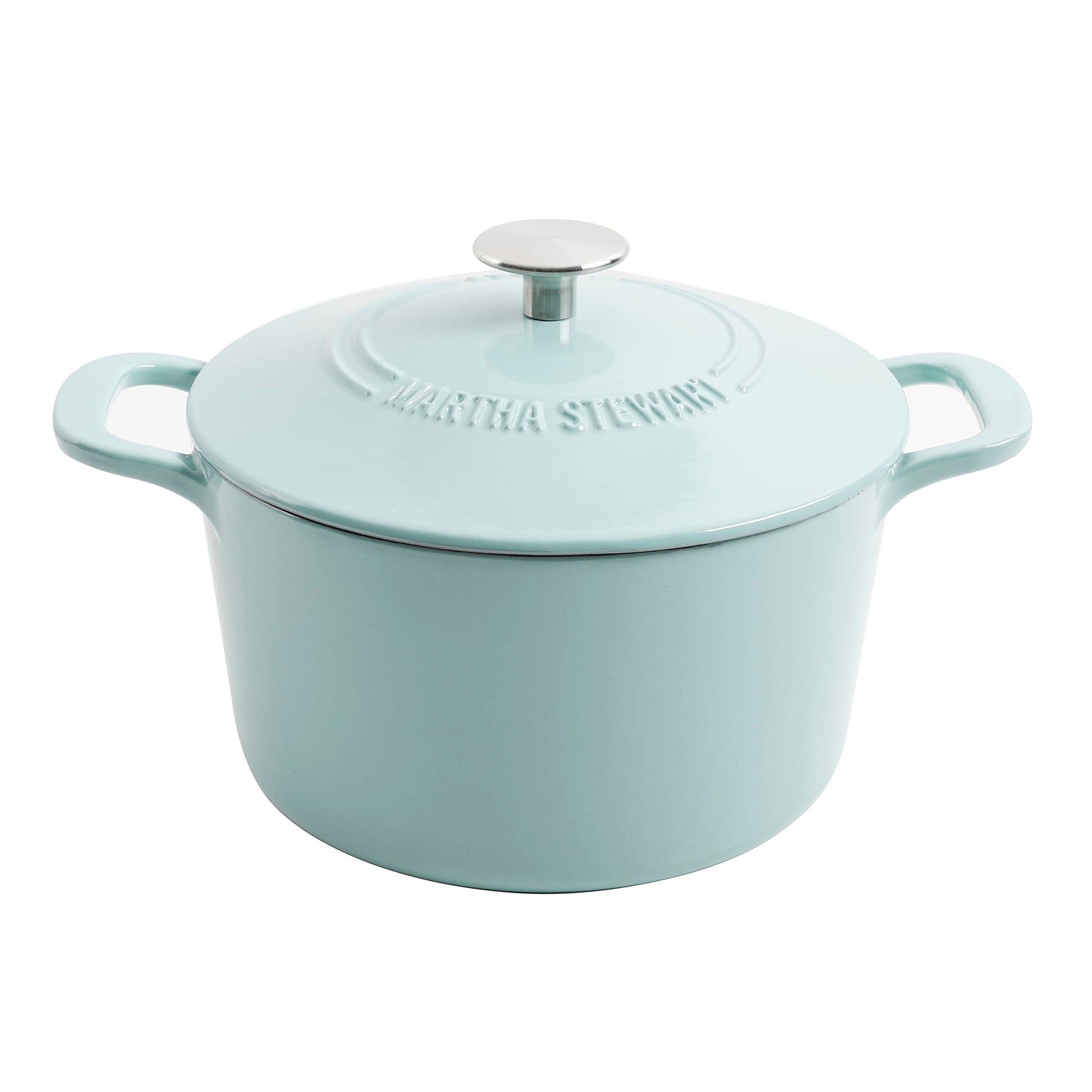 MARTHA STEWART Gatwick - Olla para horno holandesa de hierro fundido esmaltado de 7 cuartos con tapa, color azul Martha