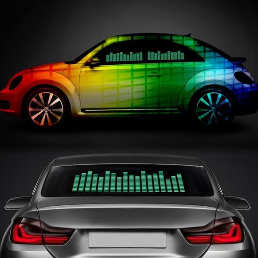DIYAH - Calcomanías de coche activadas con ritmo de música de sonido automático, ecualizador, luz LED, lámpara de ritmo de voz, 45 cm x 11 cm (verde)