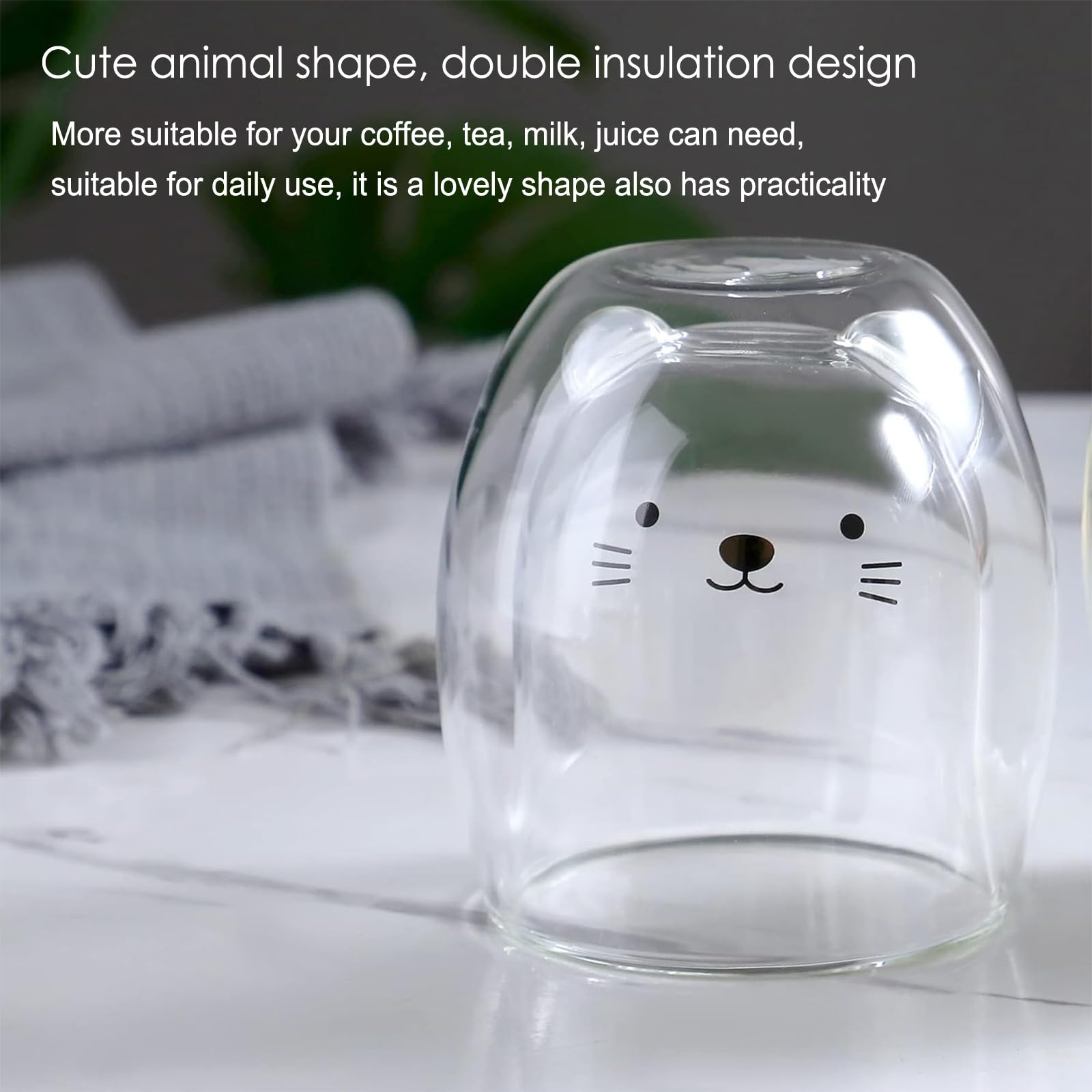 Binoster Taza Linda Taza de café Taza de té Vasos Vasos con Aislamiento de Doble Pared Taza de café Taza de Leche, Oficina y cumpleaños Personal (Gato)