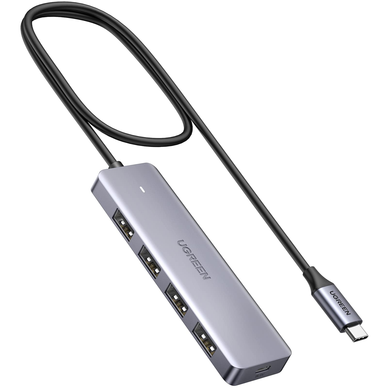 UGREEN HUB USB C, Adaptador Tipo C a 4 USB 3.0 Puertos de 5 Gbps Compatible con iPhone 16 15 Macbook Pro Air iMac iPad Chromebook Pixelbook XPS Galaxy y Más Dispositivos Tipo C 60 CM