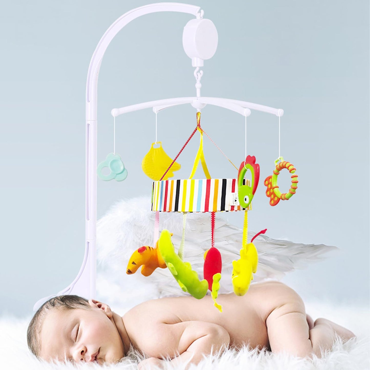 Alovexiong - Caja de música para cuna de bebé (66 cm), color blanco