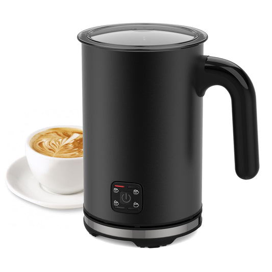 LONGDEEM Espumador de Leche Eléctrico 4 en 1, Negro, Acero Inoxidable, 300 ml, Apagado Automático