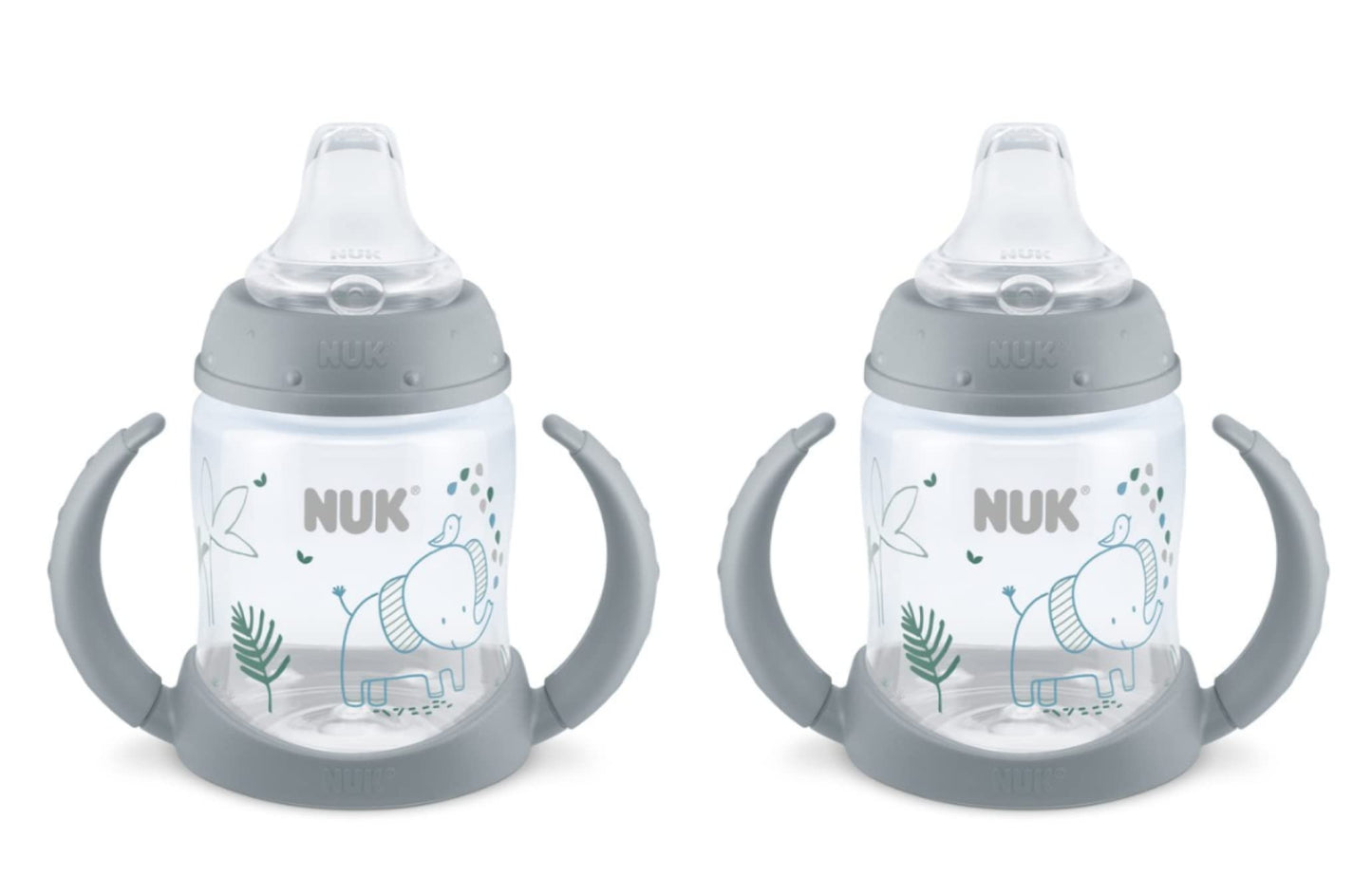 NUK Vaso de aprendizaje con asa de 5 onzas, diseño de elefante, paquete de 2