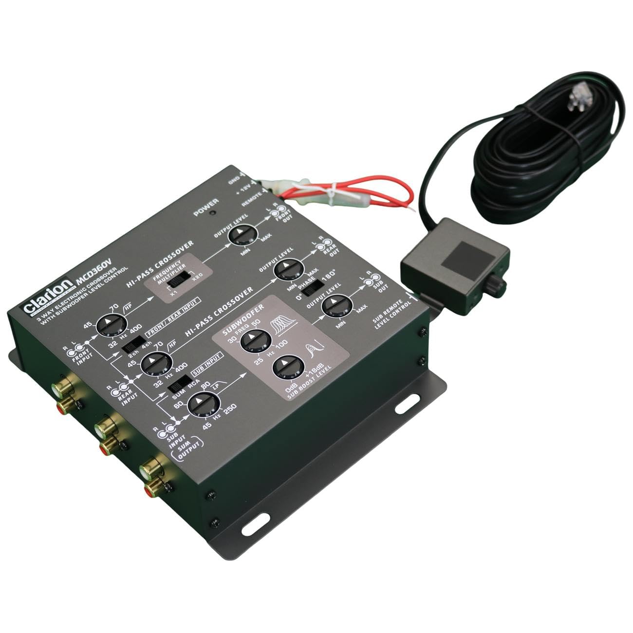 Clarion MCD360V 3 Vías 6 Canales RCA Entradas Crossover Electrónico Control Nivel Subwoofer Remoto Salida Nivel Ajustable Subwoofer Delantero Trasero
