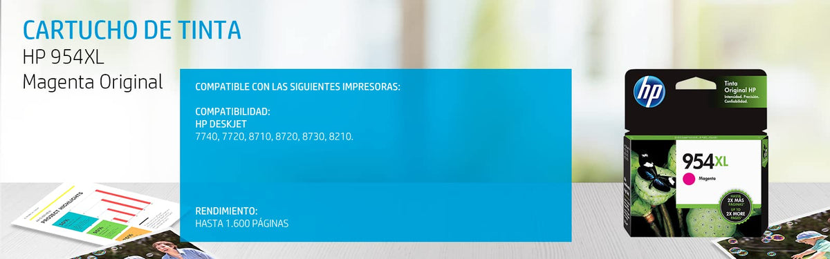 Cartucho de Tinta HP 954XL Magenta Original para Deskjet 7740, 7720, 8710, 8720, 8730, 8210