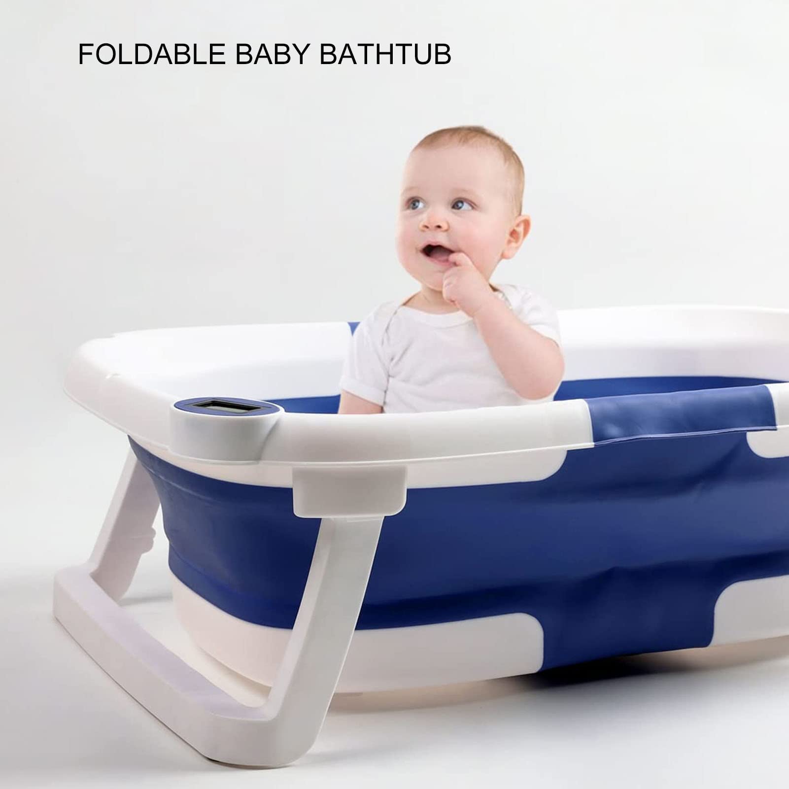 Bañera para Bebé, Tina de Baño para Bebe Bañera Plegable para Bebe Bañera Portatil Termómetro Orificio de Drenaje Bañera de Viaje Portátil Bañera de Lavado para Bebés y Niños (Gris)