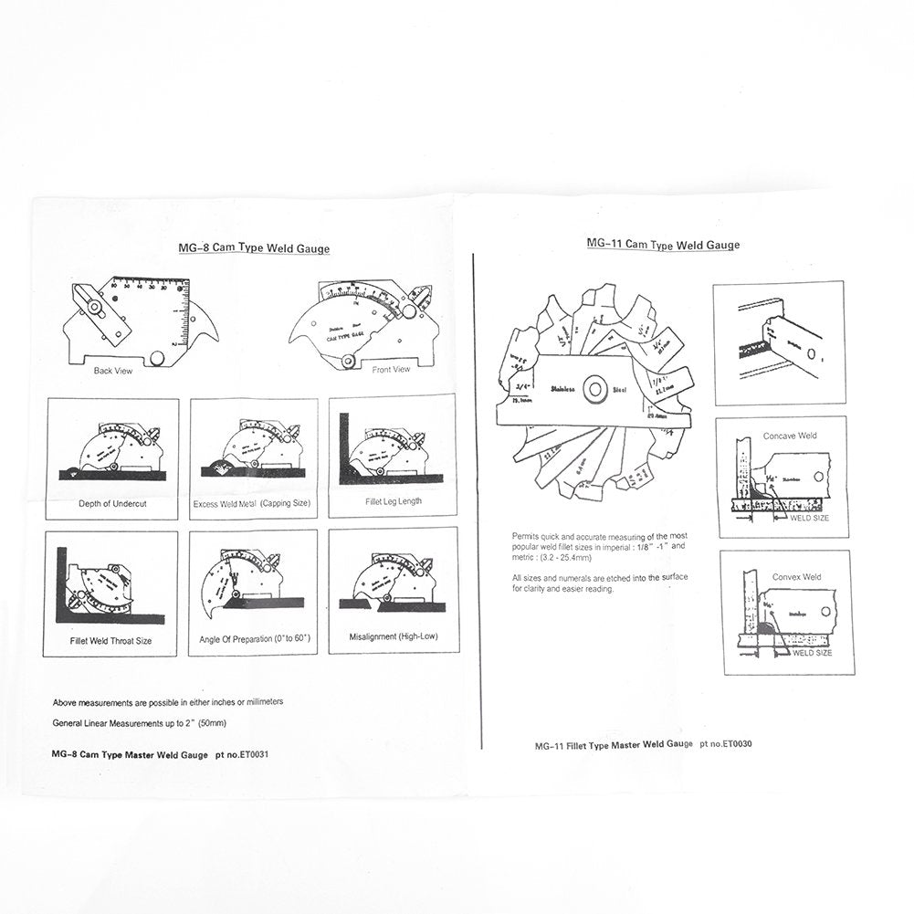 Calibre de Soldadura MG-8 Superficies Soldadas Costura Inferior para Medición Precisa