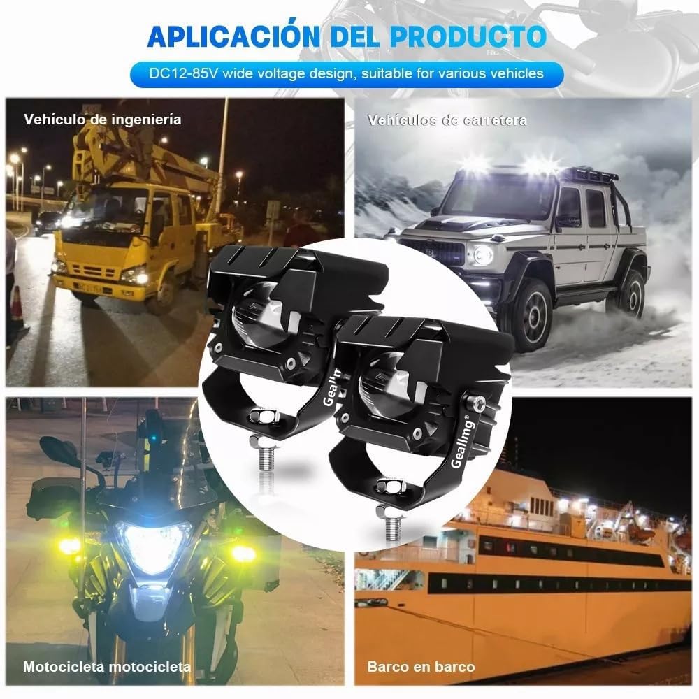 Geallmg Faros De Lupa Moto Con De Color Doble 180w Para Auto, luces auxiliares para motocicleta/camión/coche/ATV/SUV/barco/carretilla elevadora/tractor 6000 lm, color ámbar/amarillo blanco, 2pcs