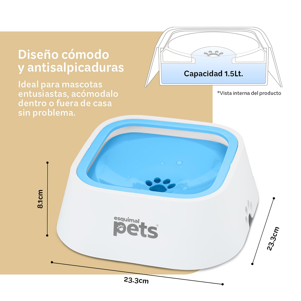 Plato para Perro ESQUIMAL Azul Blanco Antisalpicaduras 1.5 L para Mascotas