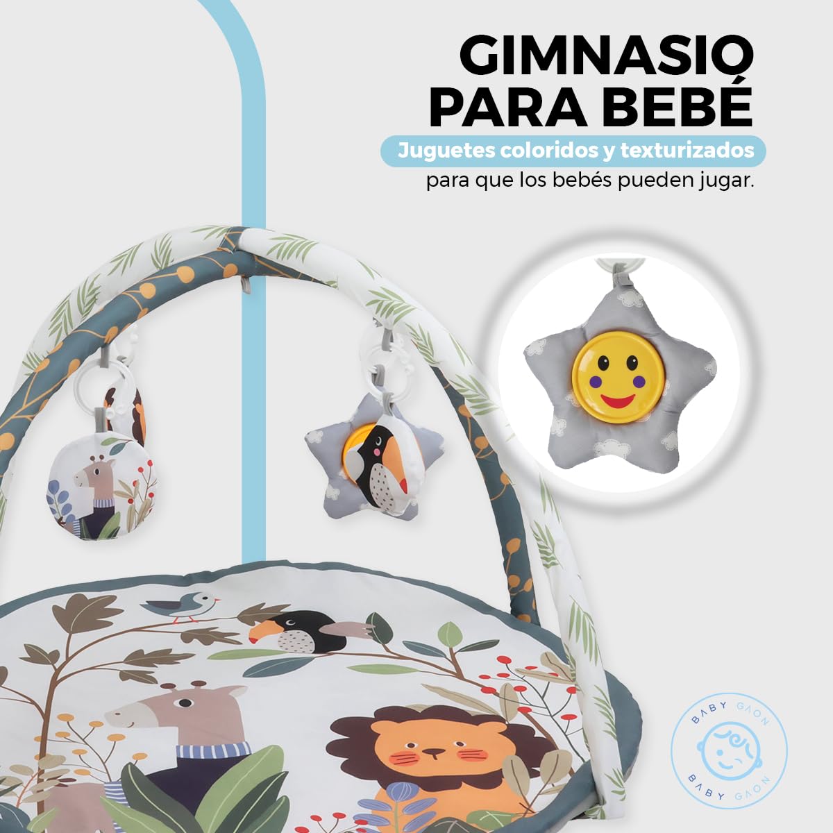 BABY GAON Gimnasio Didactico Estimulador para Bebe Juguetes Interactivos Y Musica (Gris)