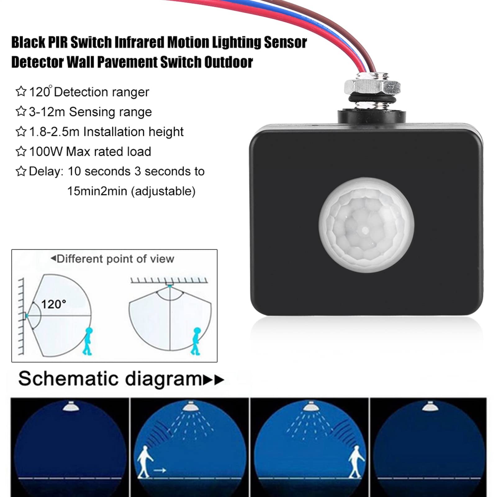 FTVOGUE Sensor de Movimiento,Interruptor de Pared con Sensor de Detección de Movimiento por Infrarrojos, AC 110-240 V,Rango de Detección 120 - 140 grados