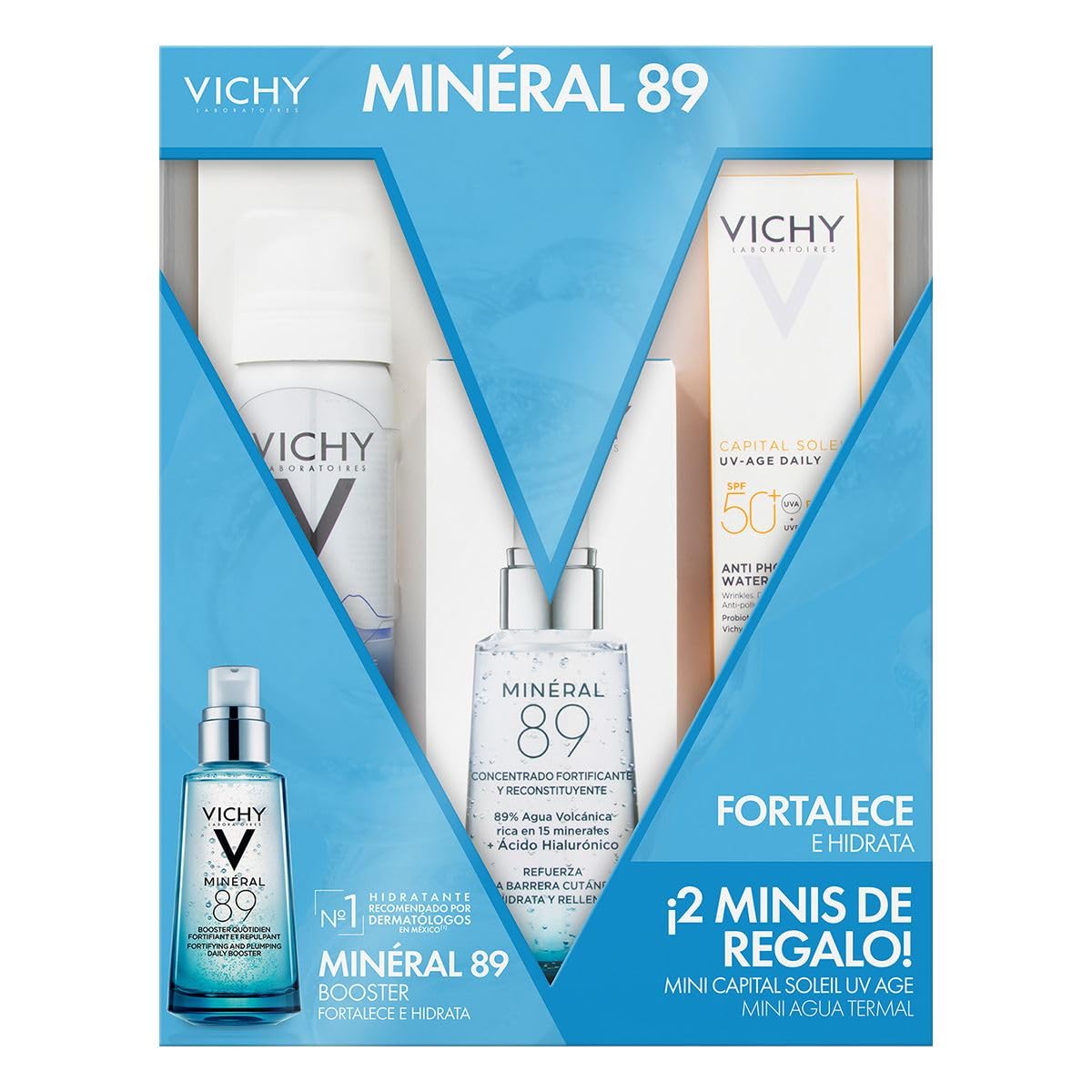 Kit Mineral 89 Booster + Agua Termal 50 ml + Capital Solei UV-Age Daily 15 ml