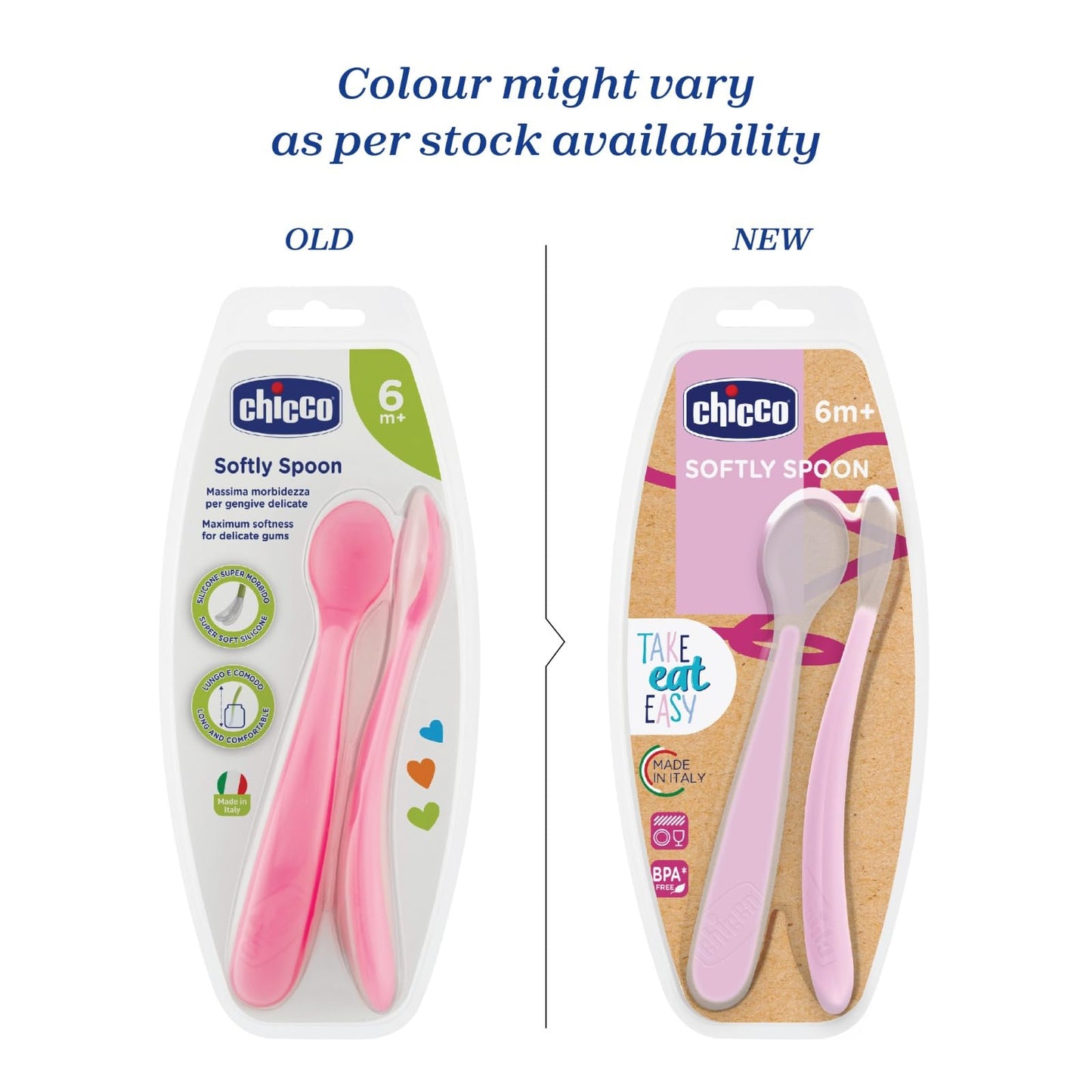 Chicco Set de 2 Cucharas de Silicón libre de BPA color Rosa 6m+ para Bebé