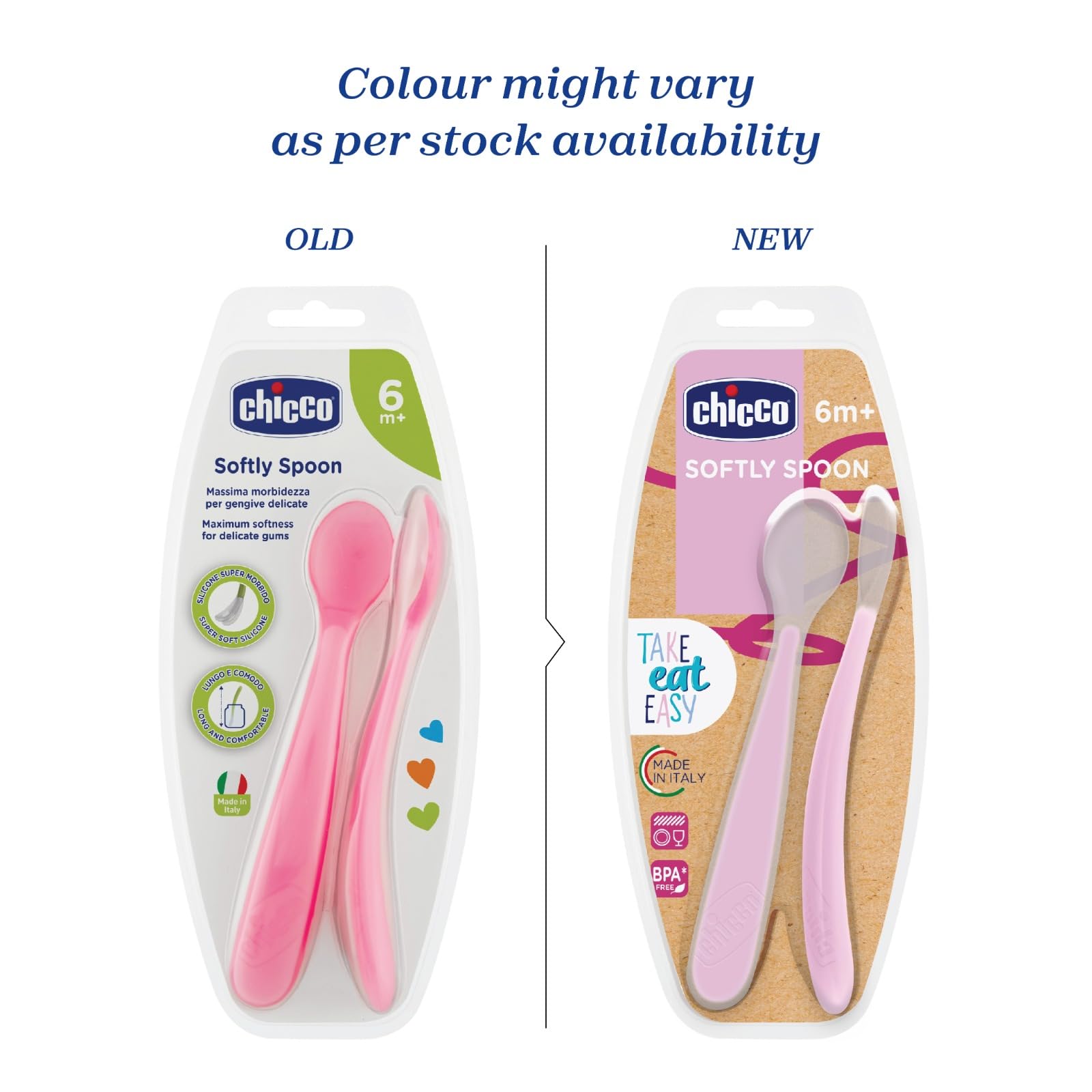 Chicco Set de 2 Cucharas de Silicón libre de BPA color Rosa 6m+ para Bebé