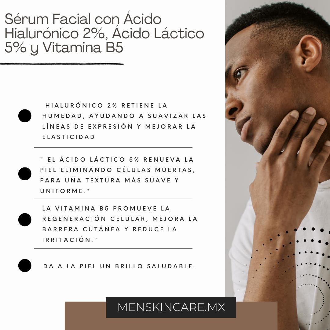 Sérum Facial con Ácido Hialurónico 2%, Ácido Láctico 5% y Vitamina B5 - Hidratación Profunda y Renovación de la Piel