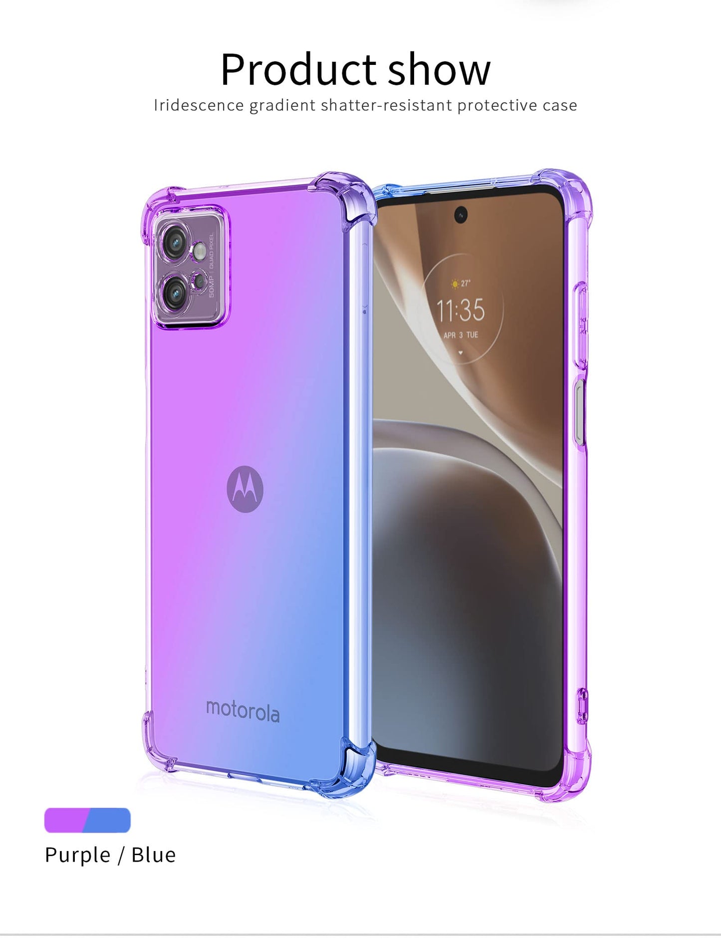 DABUNA Funda para Moto G32 Case Uso Rudo,Transparente Colores Degradados Protectora de Cámara Anticaída Carcasa Bumper(Púrpura Azul)