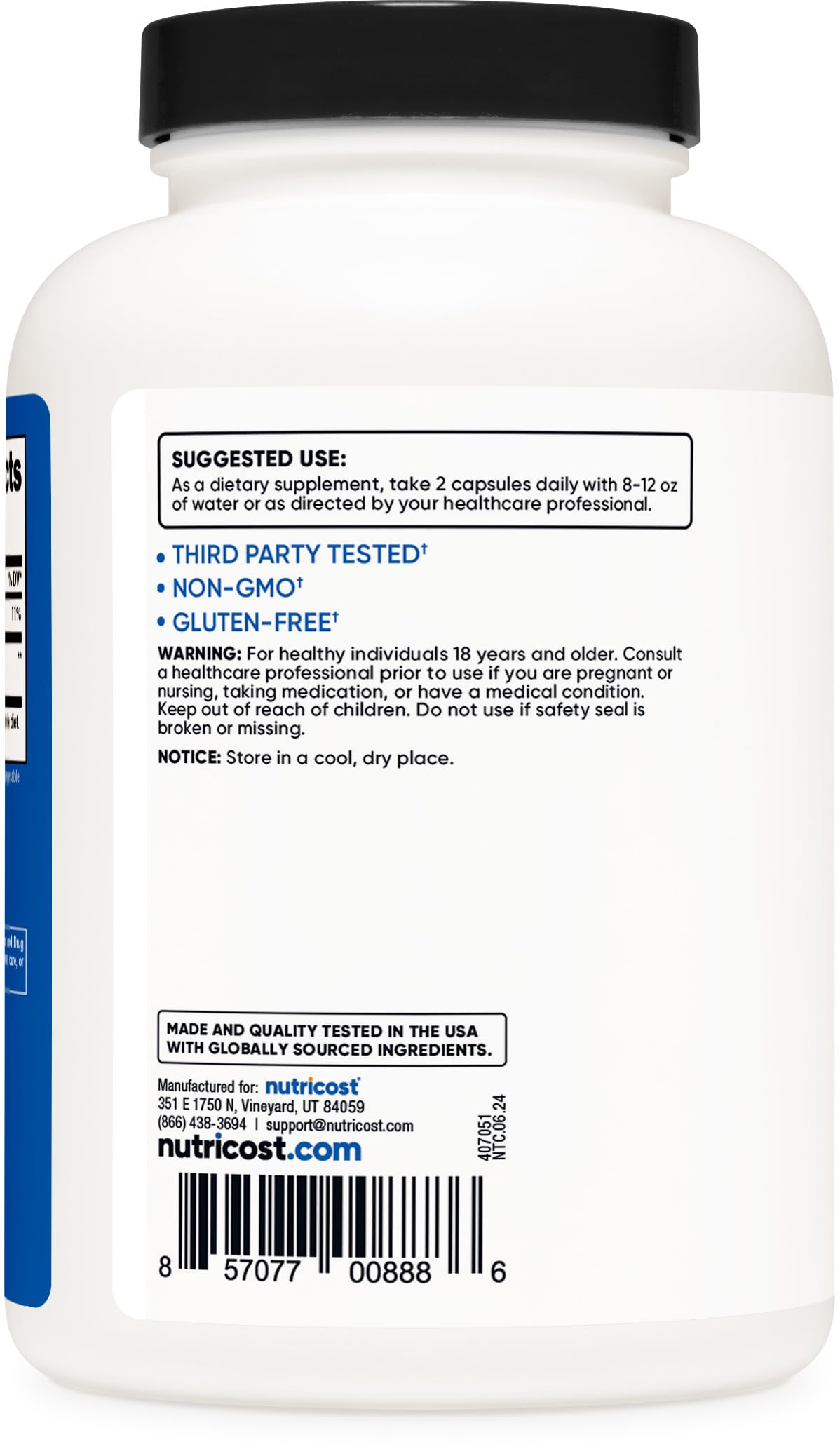 Suplemento HMB Nutricost Blanco Sin Gluten y Sin OGM